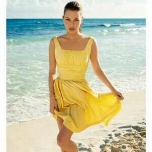Kate Moss Topshop Dress Womens 8 Yellow Rare 50's Corset Milkmaid Rockabilly Y2K